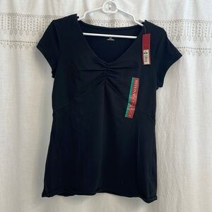 NWT! MERONA V neck Shirred Tee Shirt - Size M - Black
